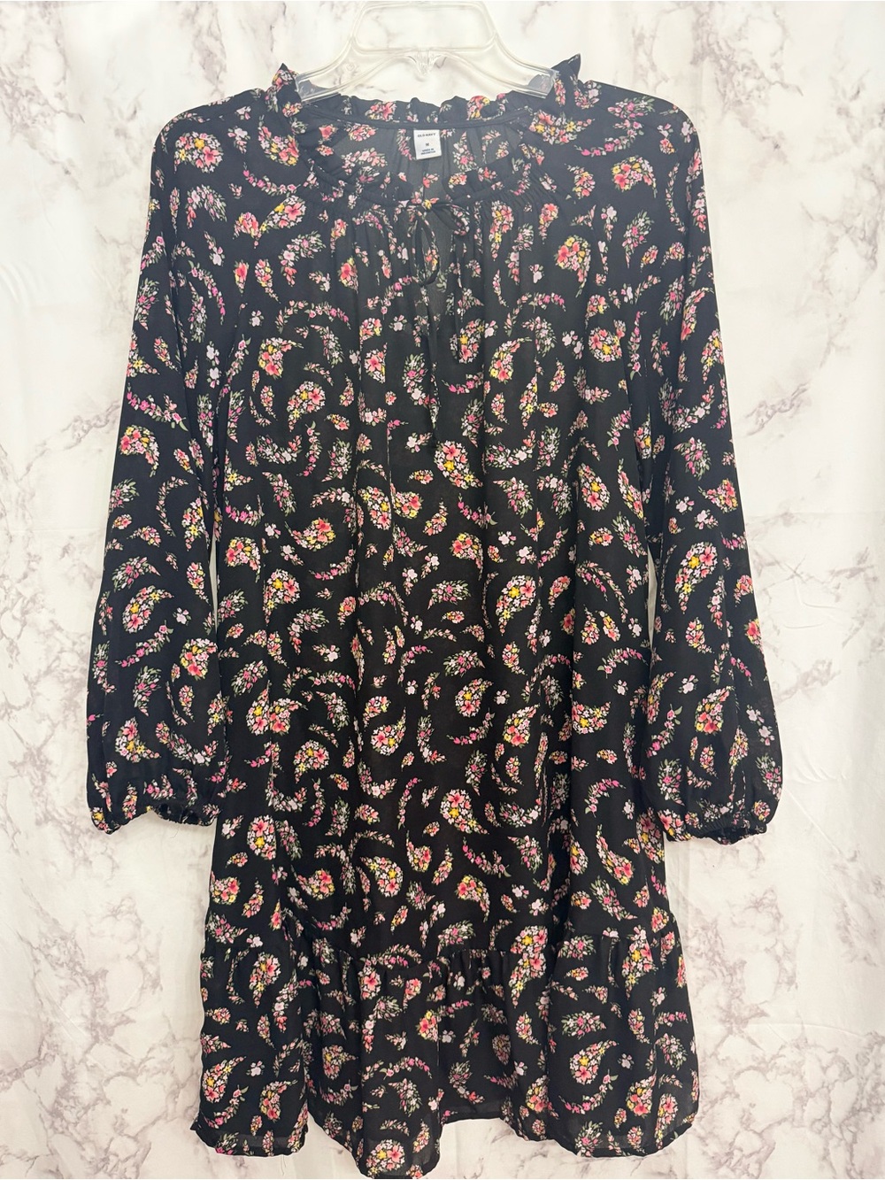 Old Navy Black Long-Sleeve Floral Paisley Dress